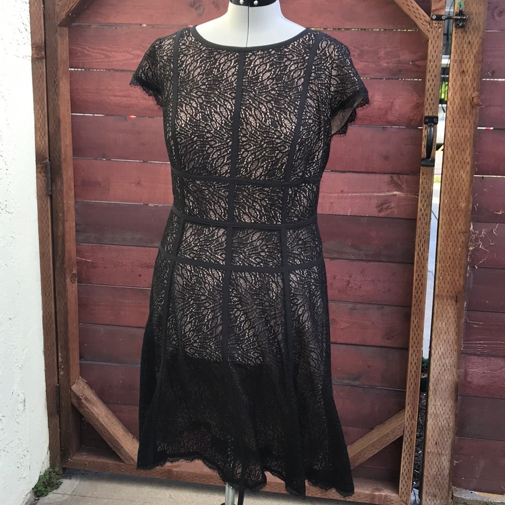Adrianna Papell Black Lace Midi Dress